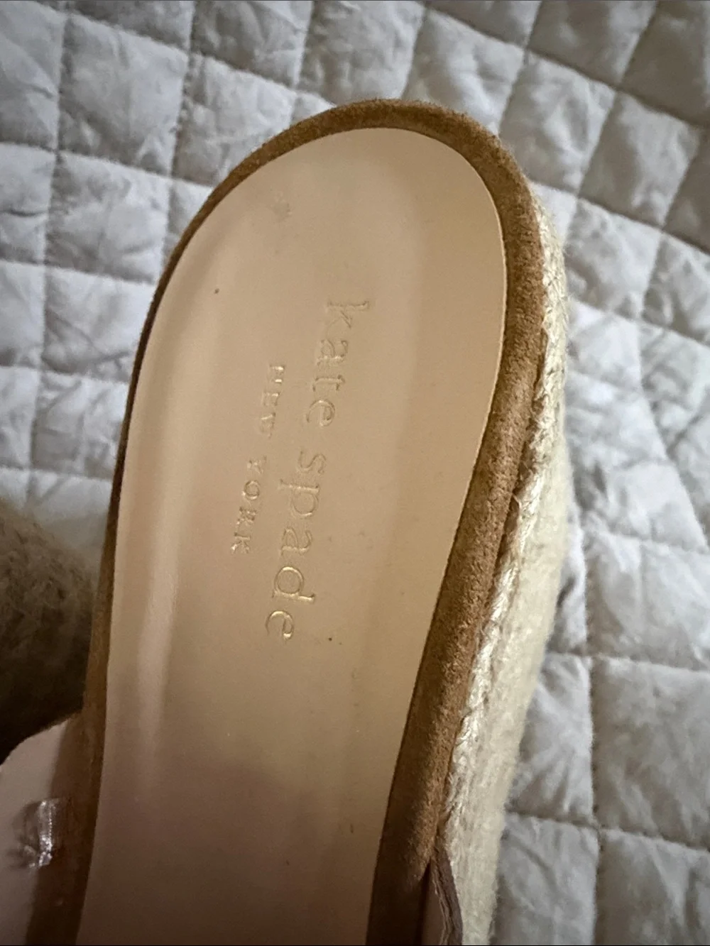 kate spade Tan Suede Espadrille Wedge Slides